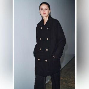 Elegant Navy Double-Breasted Women's Coat